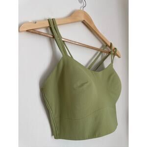 Like a Cloud Ribbed Longline Bra Light Support in Green